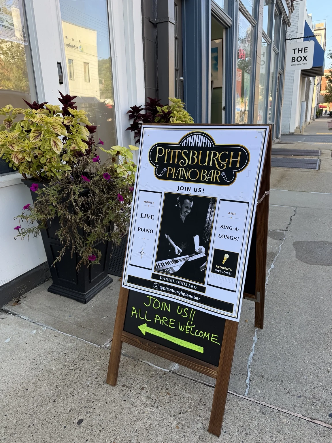Pittsburgh Piano Bar event signage outside a venue